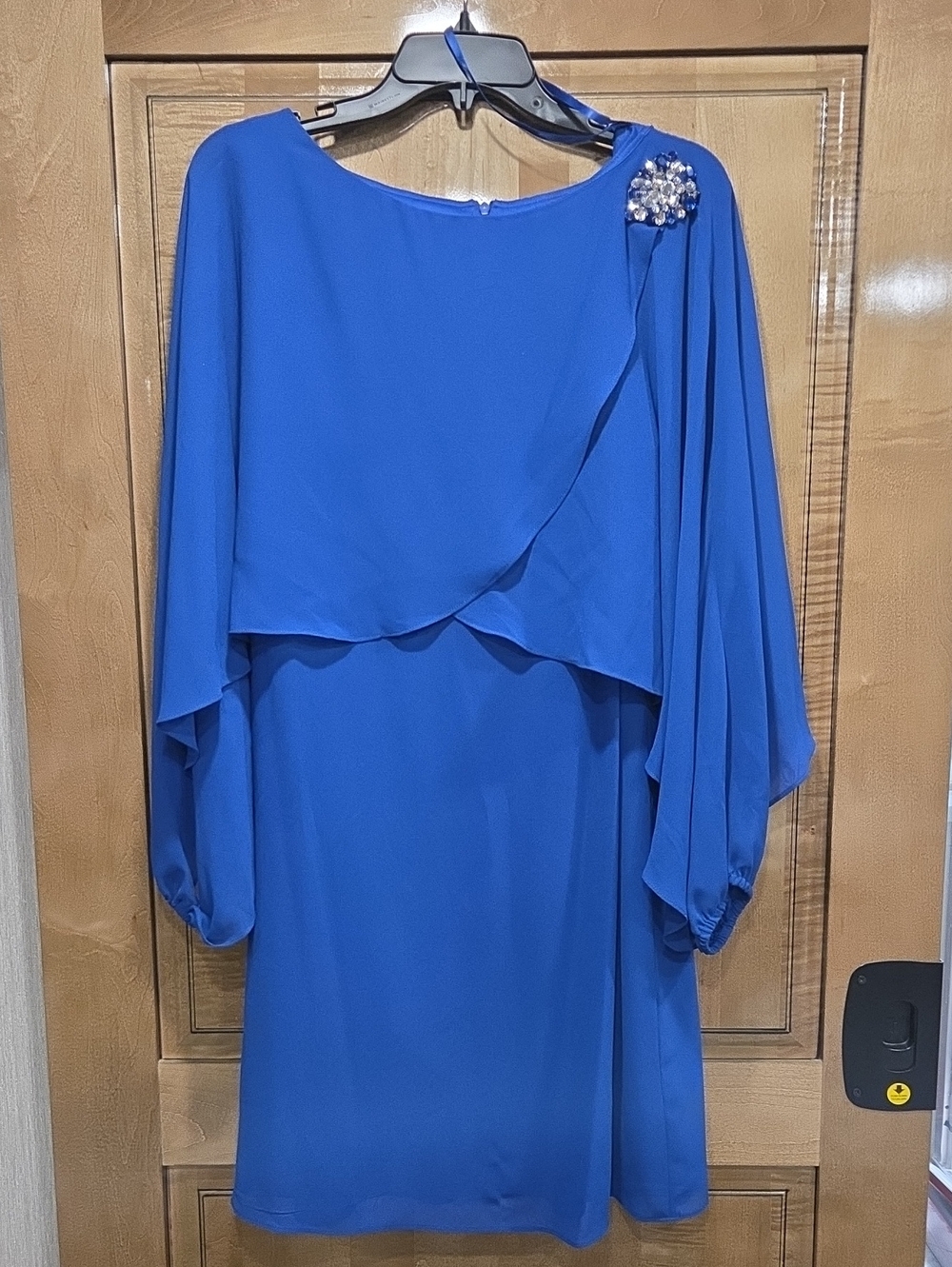 Jessica Howard Royal Blue Long Sleeve Draped Dress with Rhinestone Shoulder